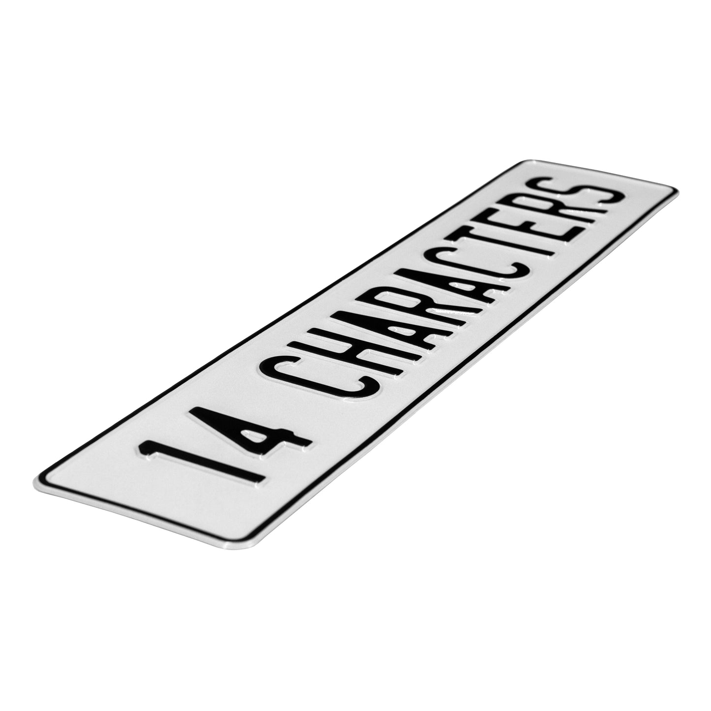 black on reflective white 14 character european license plate isometric