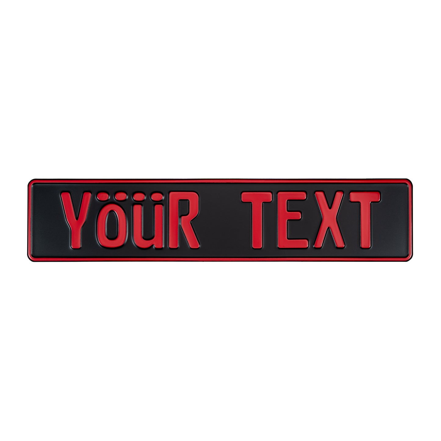 Black European License Plate With Red Text