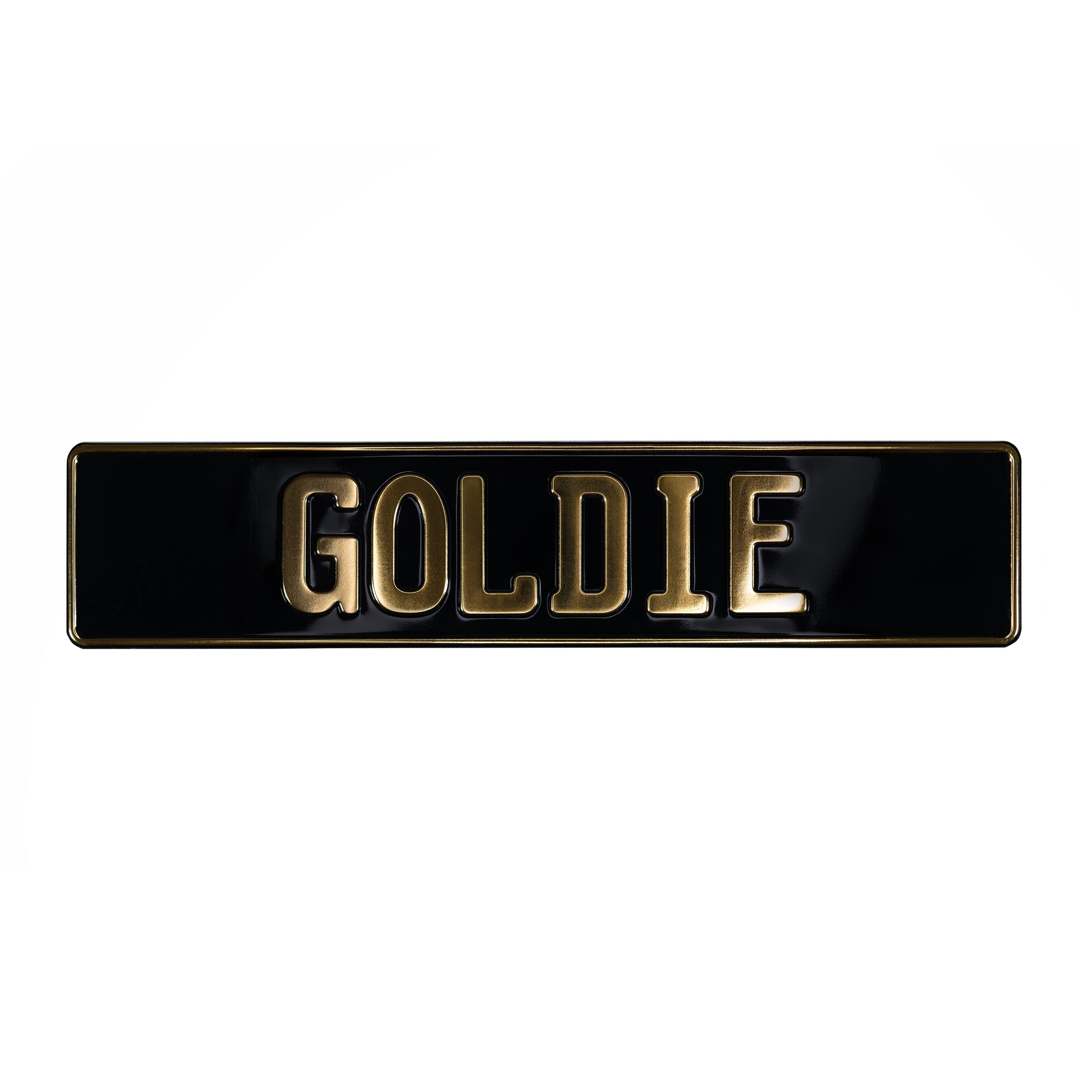 Black European License Plate With Gold Text