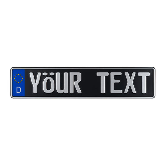 German license plate with black background and silver text