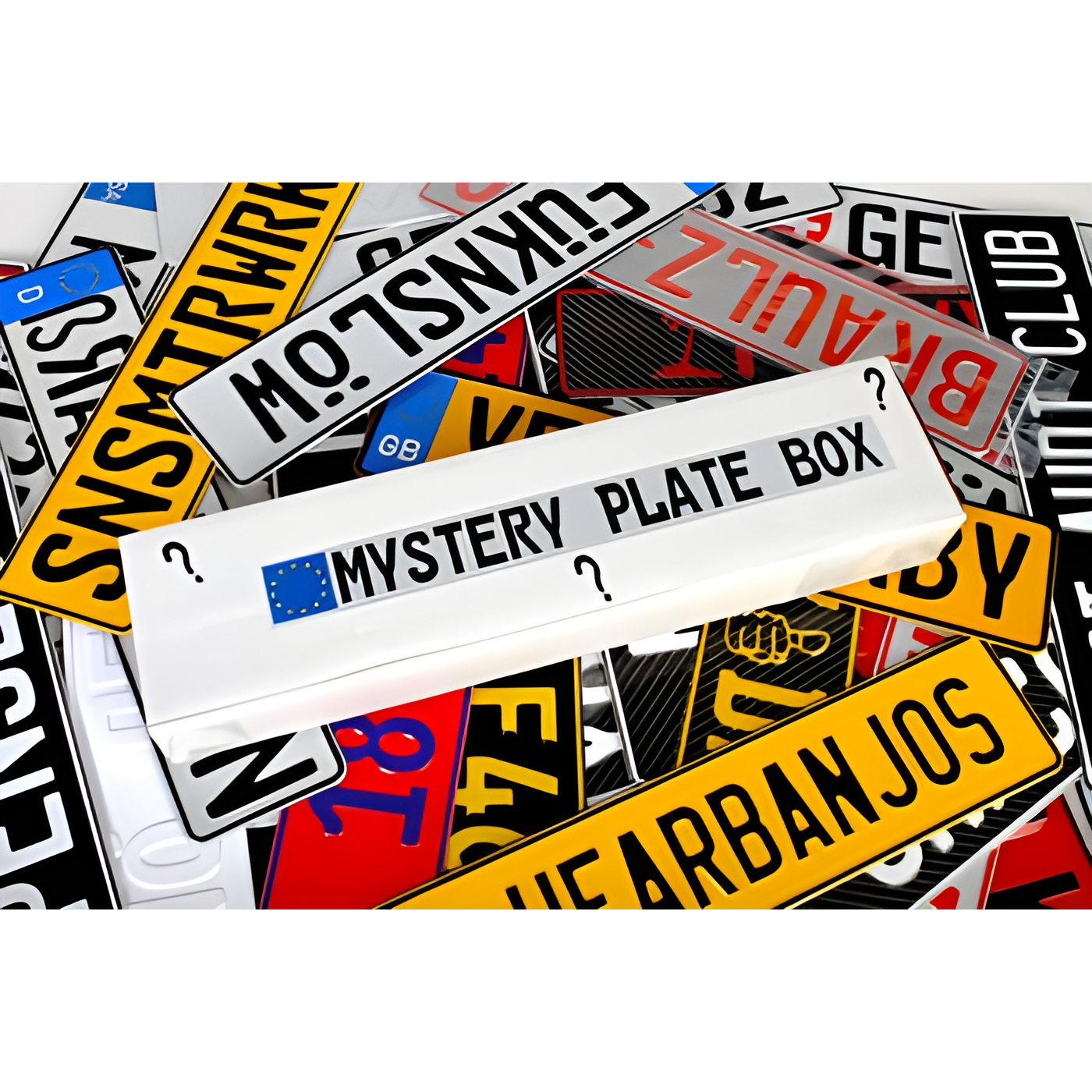 Mystery plate box of European license plates